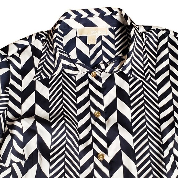 Michael Kors Womens Black White Long‎ Sleeve Classy Button Up Shirt Top Size S - Picture 8 of 9